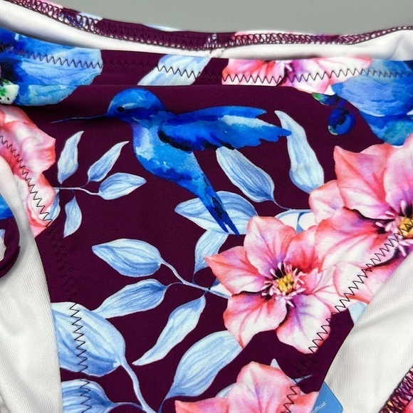 CUPSHE Floral Hummingbird Side Tie Bikini Bottoms Women's Size Small NWT - Picture 2 of 6